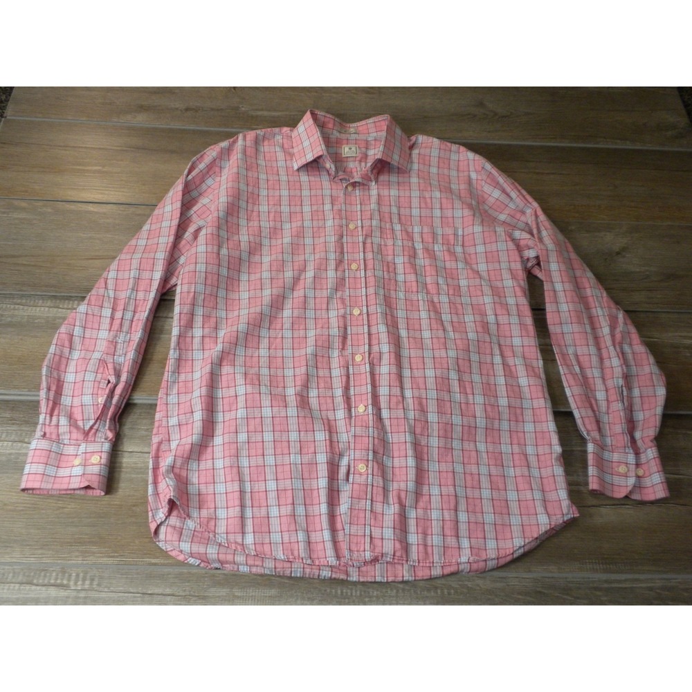 Peter Millar Shirt Mens L Pink Blue‎ Crown Cotton Madras Plaid Luxury Sport Prep